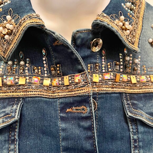 Nice Istanbul Women's Jean Embellished Gold Iridescent Beads-Pearls/Embroidered - Picture 6 of 16